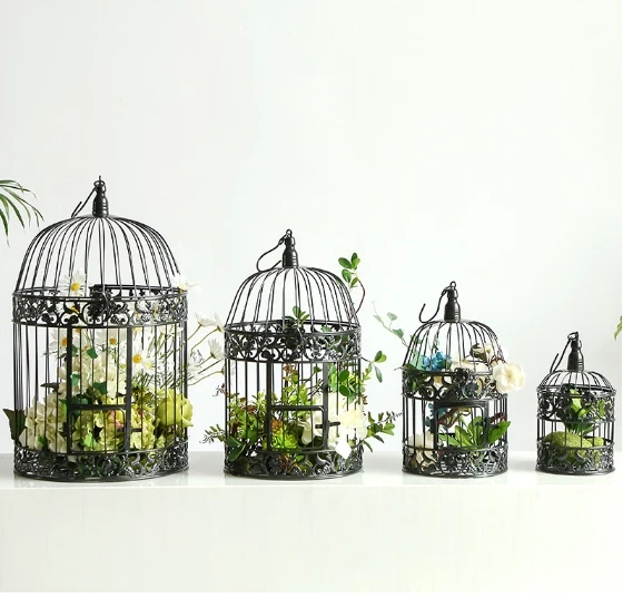 European Style Luxury Silver Hollow Metal Bird Cage Lantern For Home Wedding photography Decor Candlestick Candle Holder