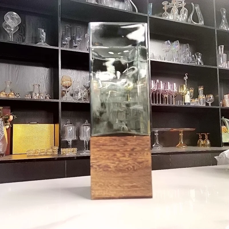 Wholesale Table Glass Vase Wooden Stander for Home Wedding Decoration Crystal Vase