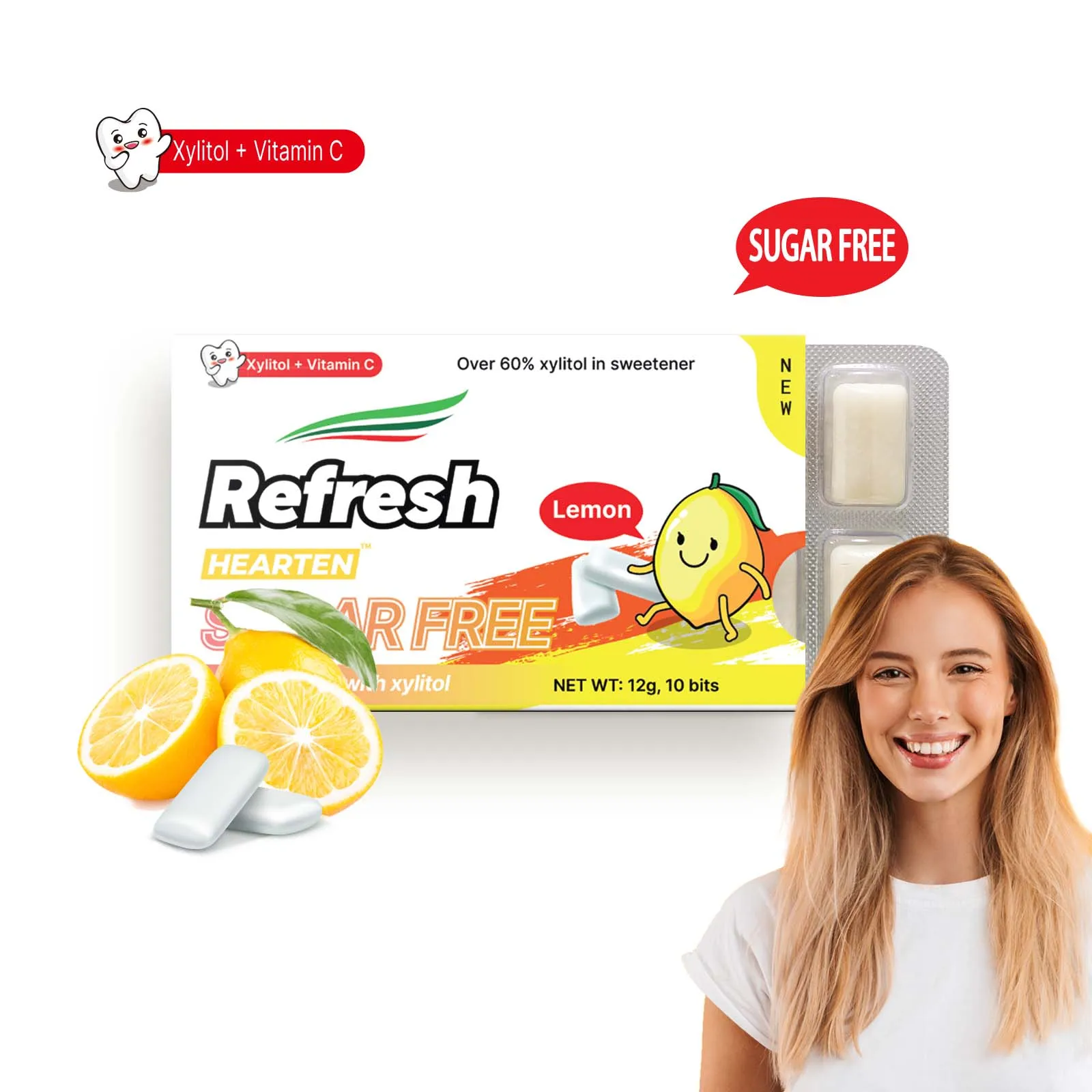 44% Xylitol Hearten Lemon Flavor Sugar Free Chewing Gum