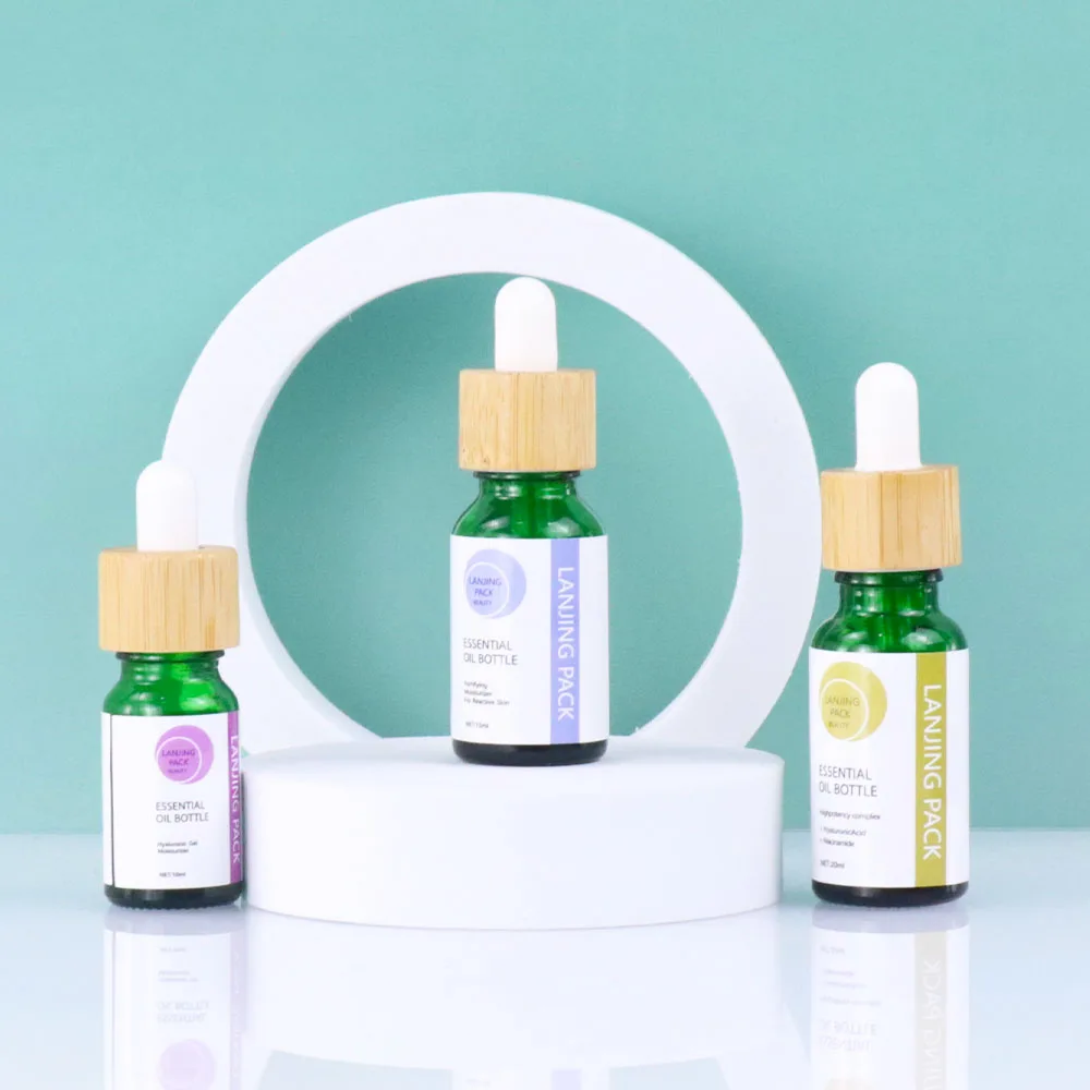 5ML 10ML 15ML 20ML 30ML 50ML  100ML Essential Oil Serum Round  Green Dropper Bottle WIth Label
