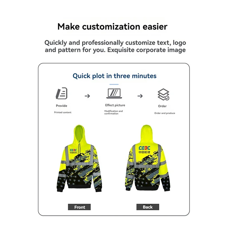 Customized Traffic UV Protection High Visibility T-shirt & Hoodies Tie-dye Digital Printing Safety Reflective Clothing