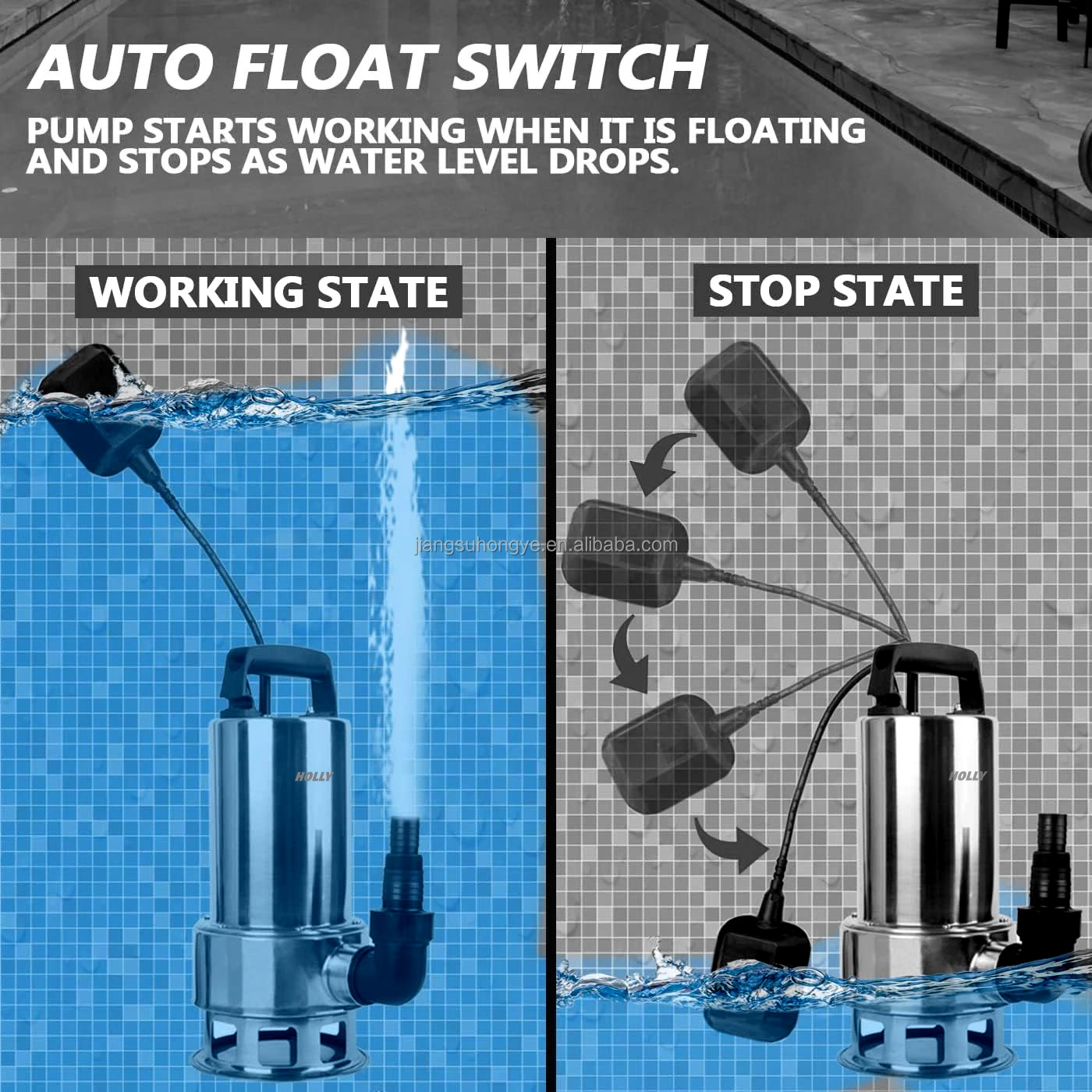Auto Manuel 1/1.2/1.5 HP Stainless Steel 2 in 1 Clean Dirty Water Sump Pump ON-OFF Switch 550W/750W/900W/1100W Submersible Pump