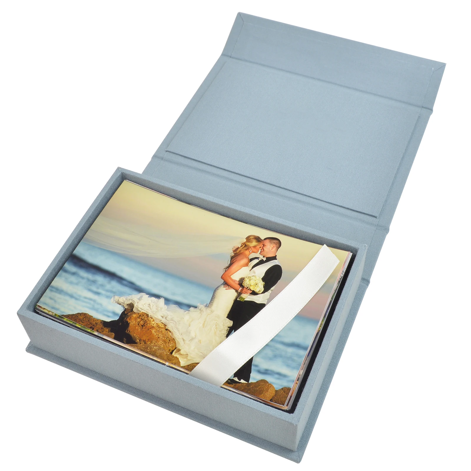 Linen Photo Box for 4x6 Pictures | Wedding Photo Storage | Newborn Keepsake Boxes with magnet closed