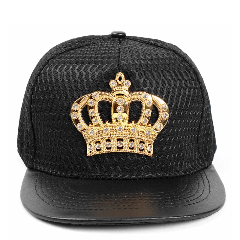 Fashion Flat Brim Hip Pop Cap King Crown Snapback Hat Baseball Cap with Metal