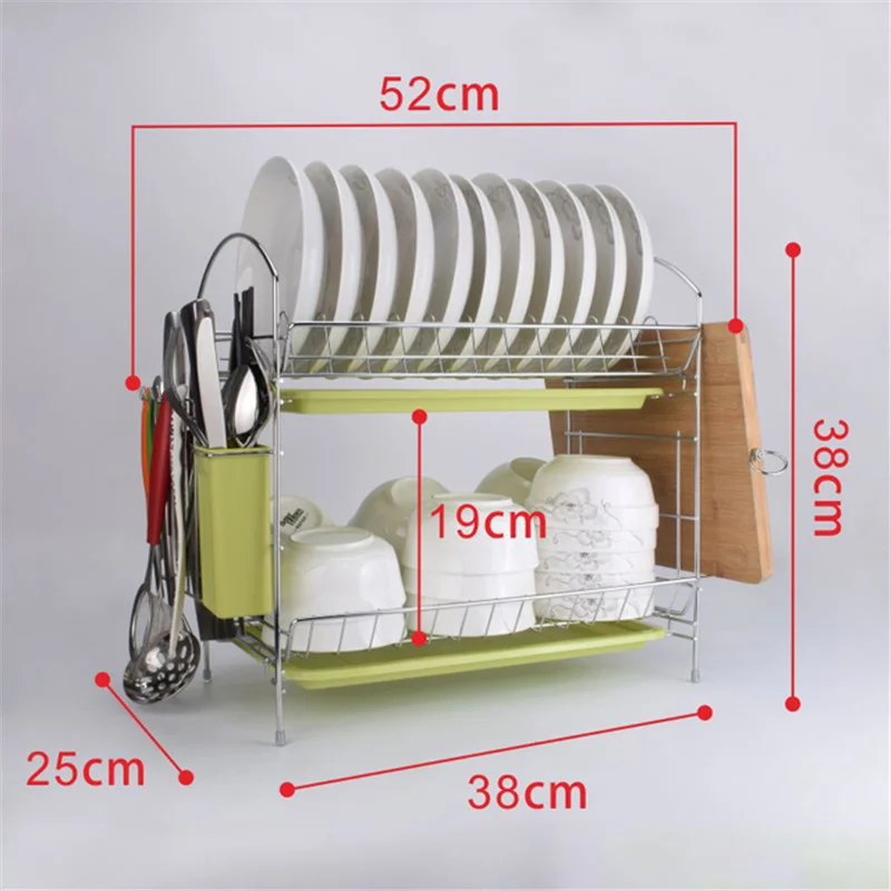 Double Tiers Dish Drainer Kitchen Drying Rack Holder Plates Cup Tableware Bowl Shelf Basket