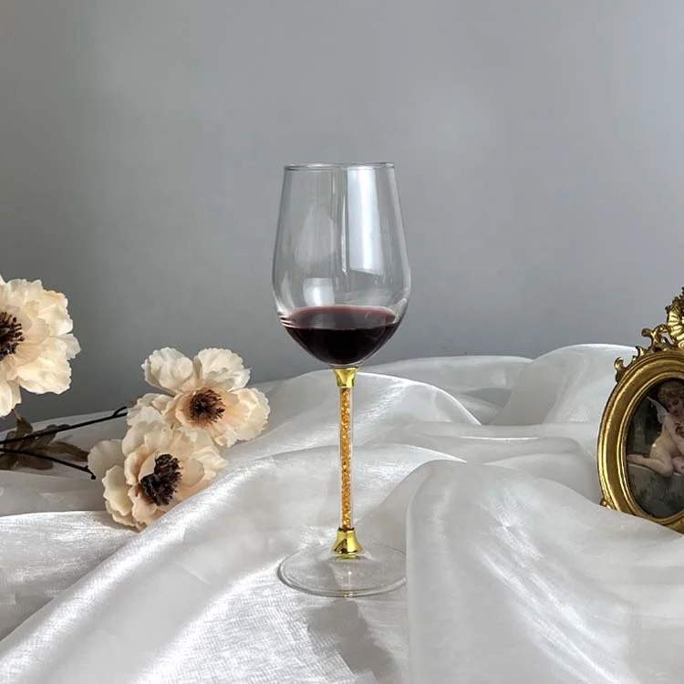 Gold Diamonds stem Wine Glass Goblets Lead Free Vintage Crystal Wine Glasses Wedding Wine Glasses Set