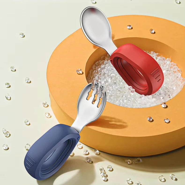 Eco-friendly Stainless Steel Round -handle Spoon and Fork Set Portable Spoon and Fork Set for Baby Kids