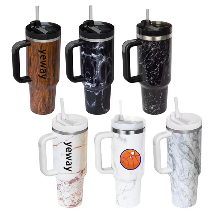 Custom Vacuum Insulated Coffee Travel Mug Large Size Stainless Steel Straw Cheetah Car Cup 40oz Tumbler With Handle Leopard