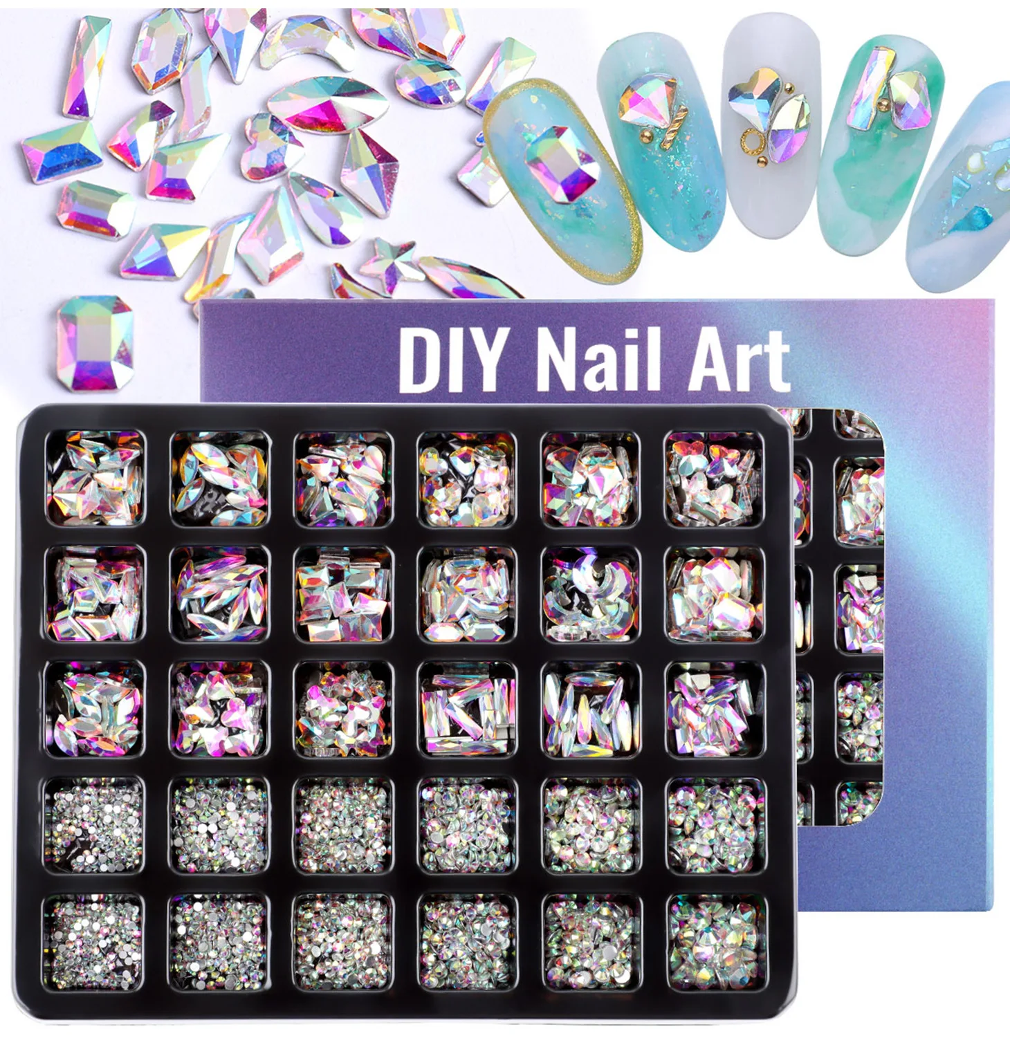 Wholesale 3D Flat-Bottomed Special-Shaped Jewelry Transparent Diamond Nail Art Rhinestone Manicure Set DIY Fashion Glass Alloy