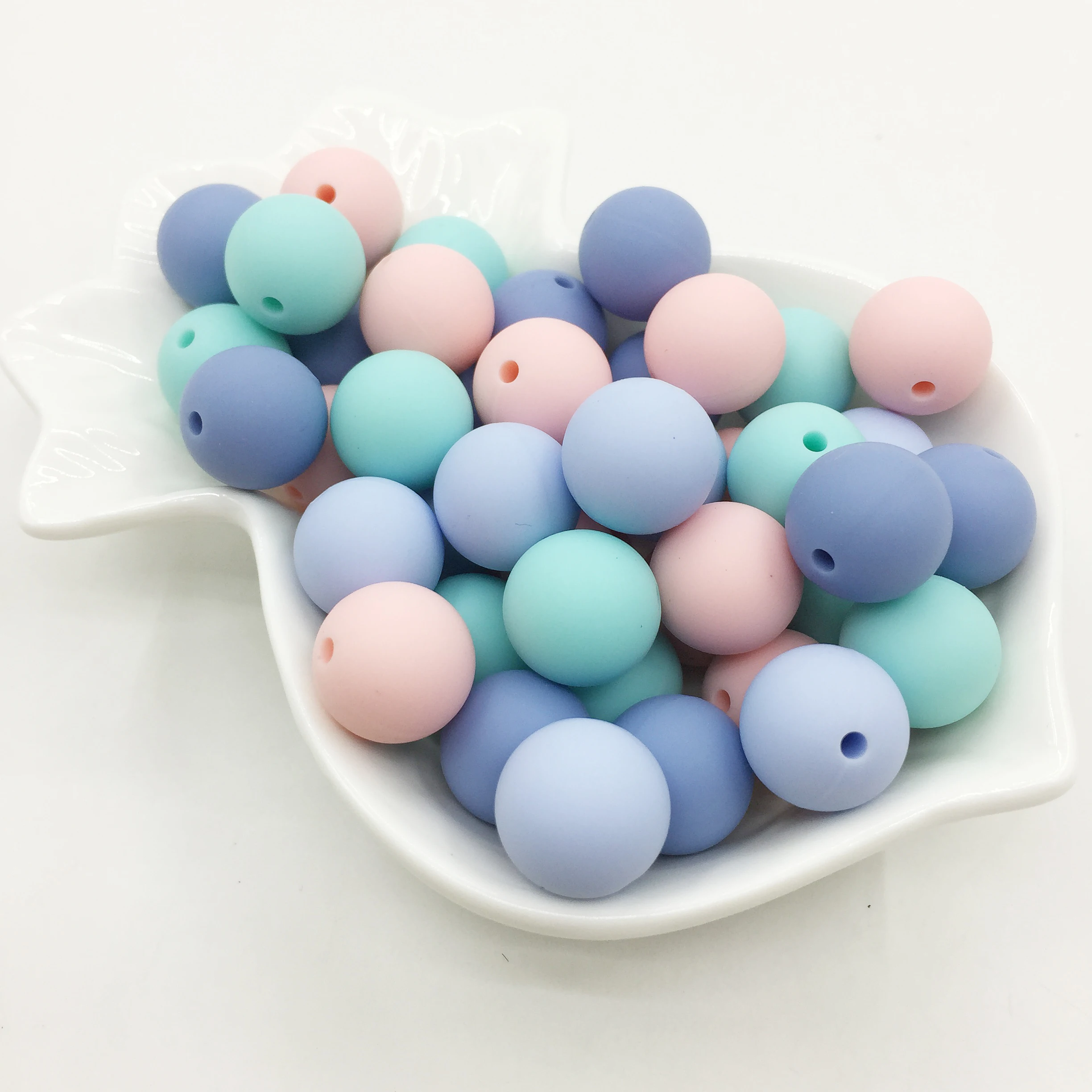 Mix color 100pcs Beads Nursing Ball Necklace Pink Series Soft Chewable Round Ball Pacifier Clip Baby Silicone Teether