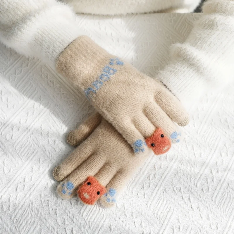 Winter Woolen Gloves Knitted Cute Snowman Gloves Thickened Warm Anti-cold Riding Winter Gloves