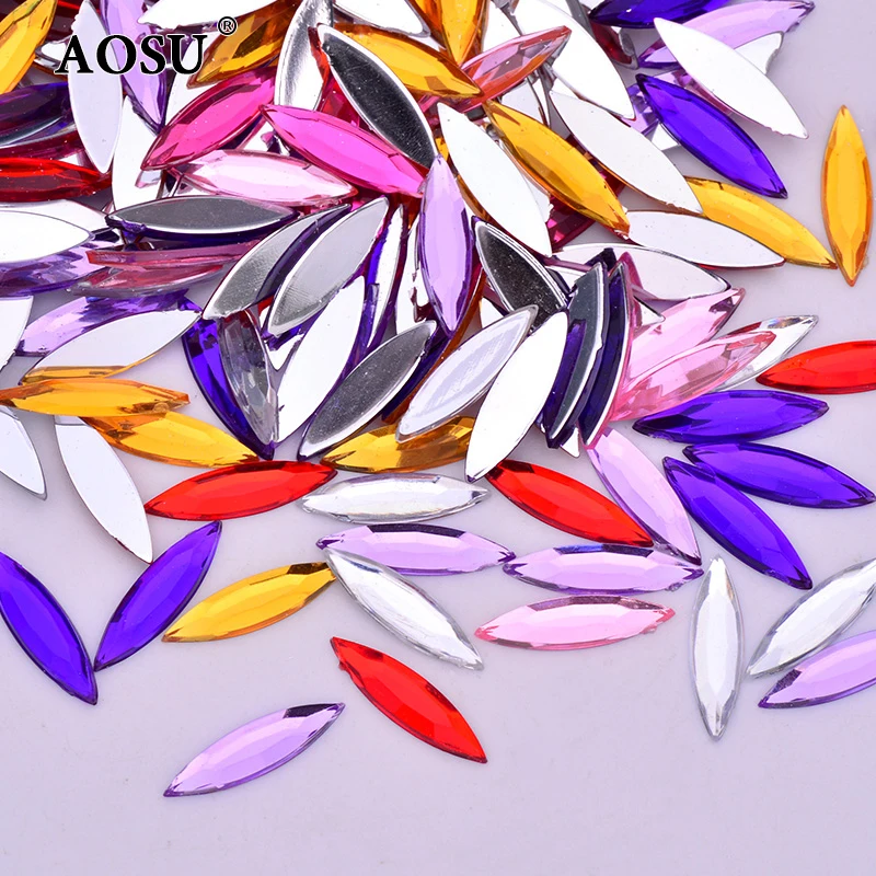 AOSU 4*15mm Clear Horse Eye Crystal Stones Non Hotfix Strass Appliques Acrylic Flatback Rhinestones For Dress Making