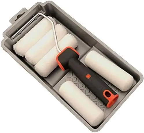 7-Piece Industrial & DIY Paint Tray Kit 4-Inch Grip Frame with Acrylic Polyester Foam Rollers for Polishing