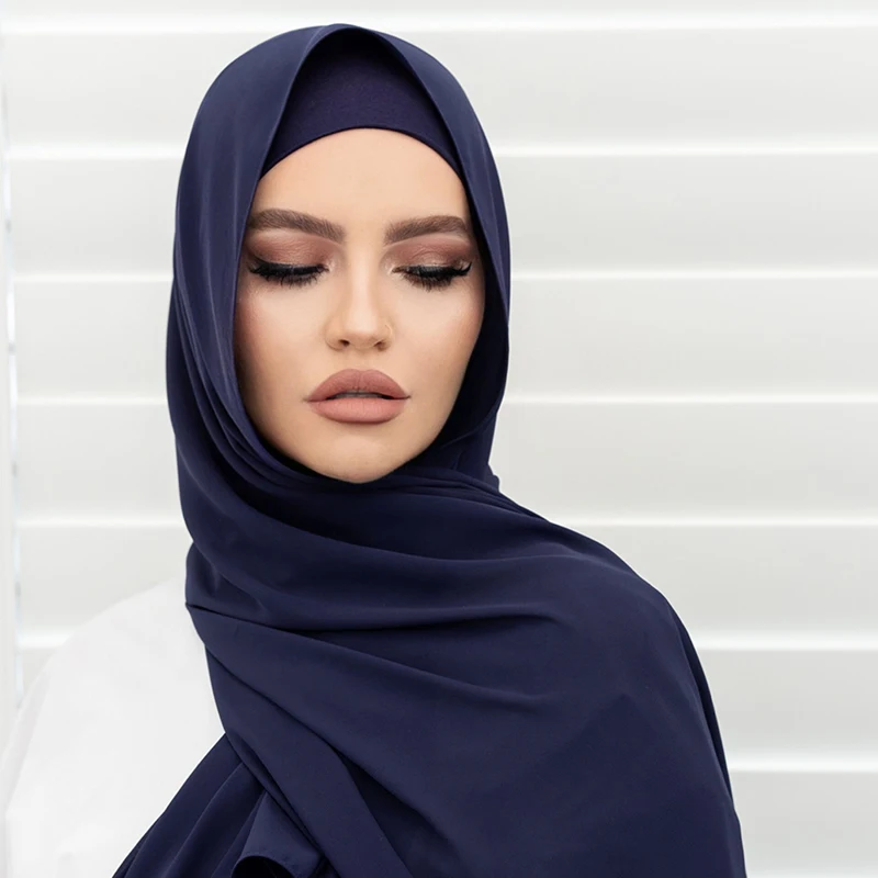 wholesale  customized two piece set solid chiffon hijab with the same color inner cap for Muslim women