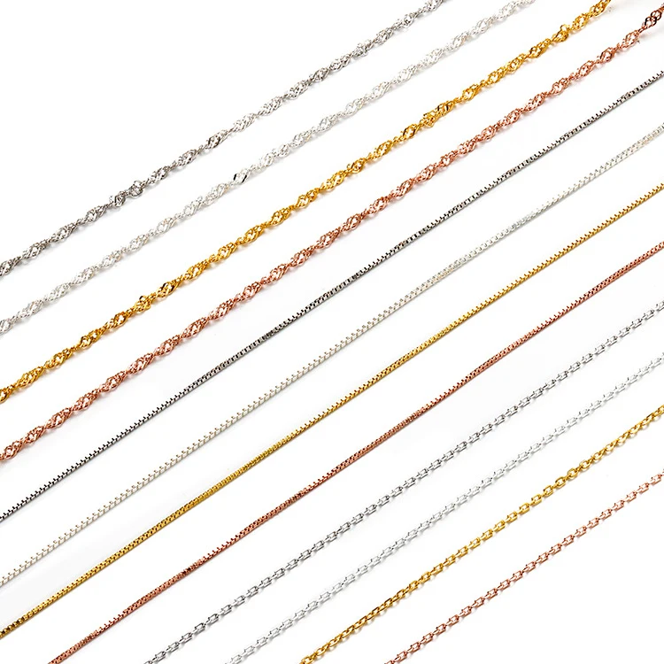 Fashion Jewelry Necklaces S925 Sterling Silver Plated K Gold Cross Chain / Box Chain / Water Wave Chain Silver Necklace Chain