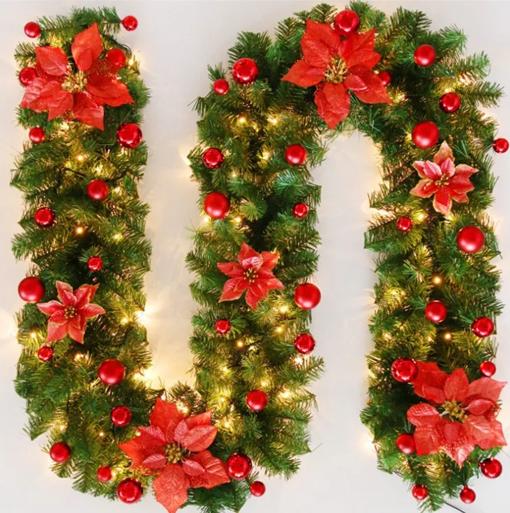 Custom Luxury Artificial Garland Green Wreath Hanging Supplies Christmas Ornament Wreath Led Lights Wreath Christmas