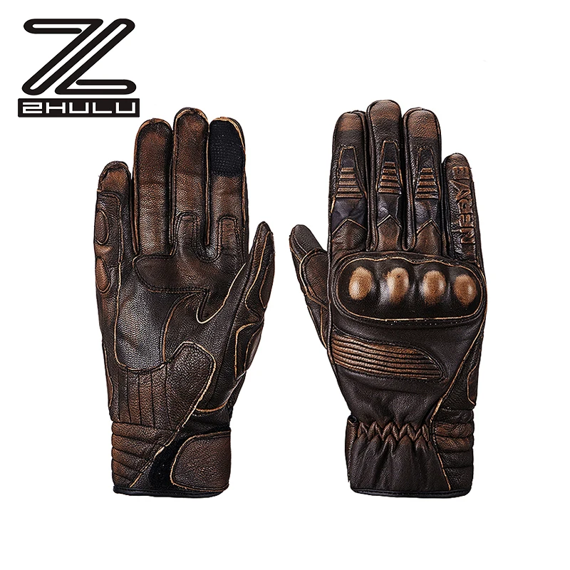 Touch Screen Motorcycle Vintage sheep leather glove Four seasons Windproof Wear resistant glove
