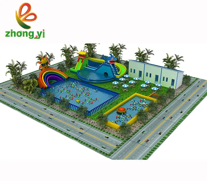  Customized inflatable floating slide water park swimming