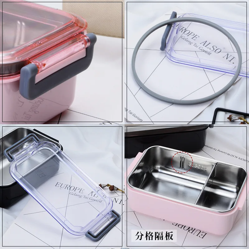 Plastic Food Container Lunch Box With 304 Stainless Steel Bento Tiffin Lunch Box Leak proof with Dividers Kids and Students