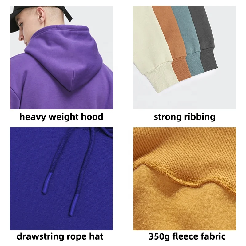 QUICKSHOW 350 gsm Fleece Lined Blank OEM Cotton Hoodie Pocket Men Unisex clothing manufacturers Polyester Premium Hoodie