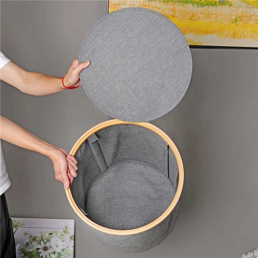 Household Water-proof Large Clothes Dirty Foldable Bamboo Laundry Basket with Lid