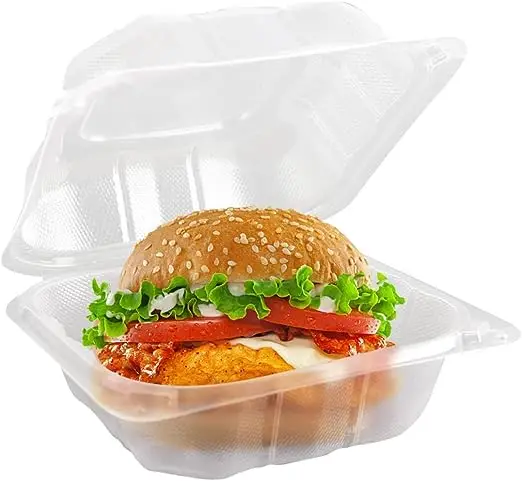 Clear Clamshell Take out Containers Plastic Food Container Disposable Plastic To Go Containers for Cakes Hamburger 6 x 6 Inch