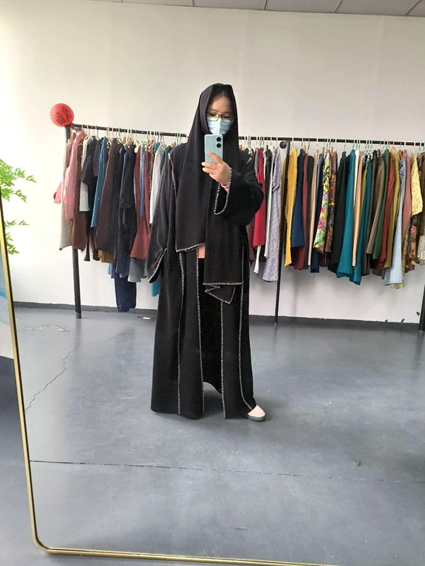 modeste ensembles robe musulmane pour femmes crepe black abaya de luxe
