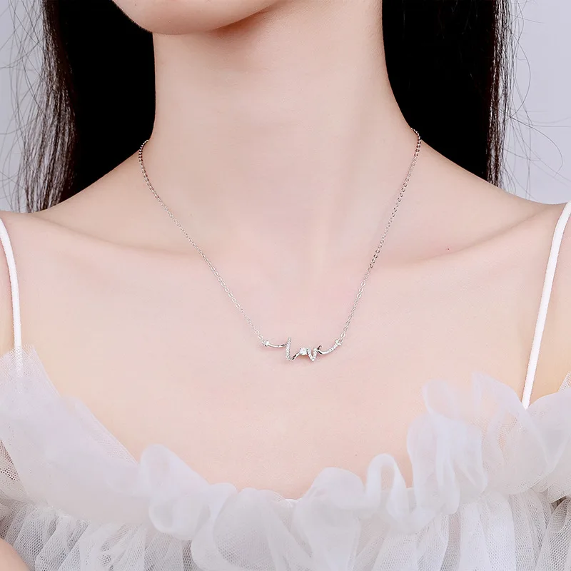 Carline topsale Love letter OEM Gold Plated Jewelry Wholesale Women 925 Silver Minimalist Moon Star Zircon Necklace