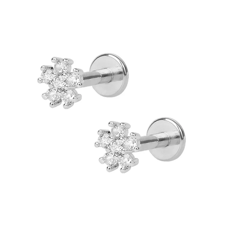 Tiny Stud 14K 18K Pure Gold Solid Flower Shape Ear Piercing Studs White Topaz Earrings Piercing Jewellery /