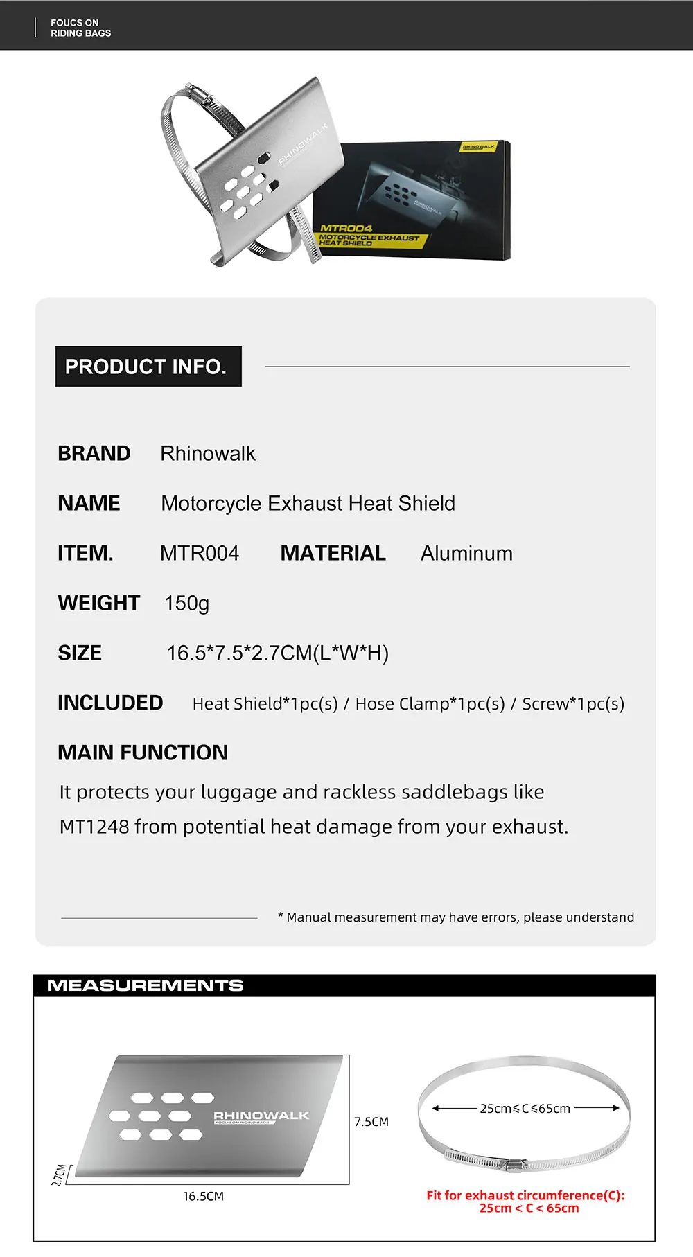 Fast shipping marketplace best sellers Rhinowalk Aluminum Motorcycle  Exhaust Heat Shield in stock