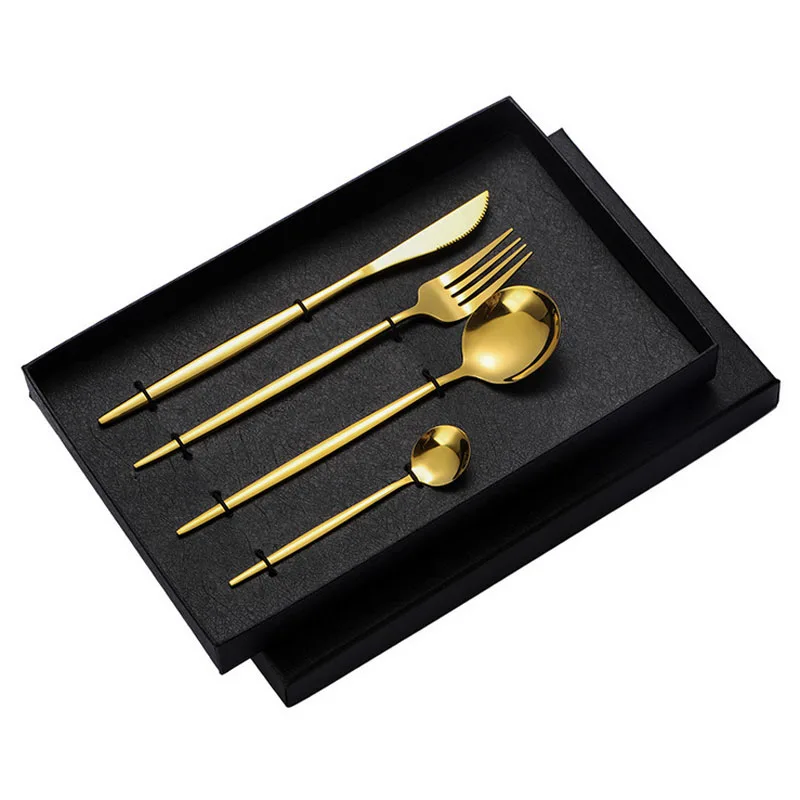 Portuguese Gold 4 PCs Stainless Steel Cutlery Set With Gift Box Package Wedding Party
