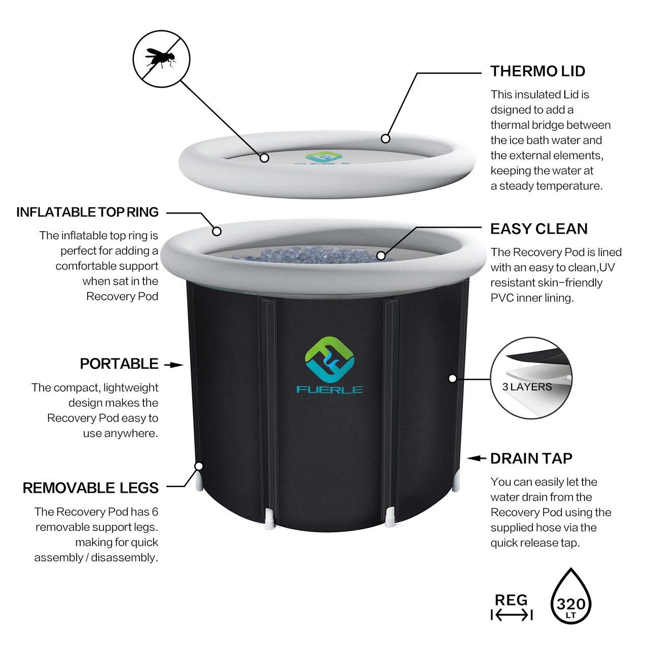 Fuerle portable baths for recovery cold plunge therapy tub portable fitness large ice bath tubs