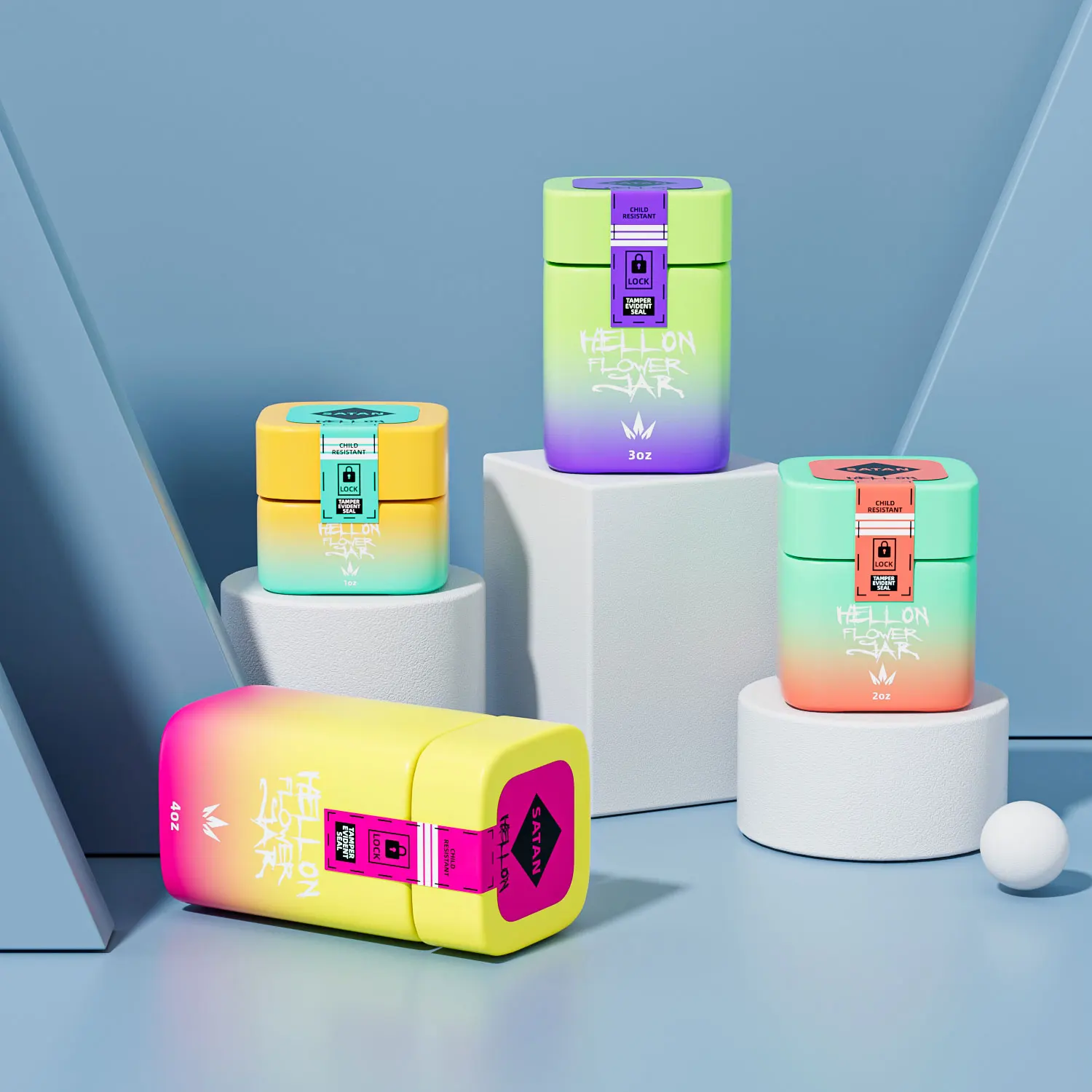 1oz 2oz 3oz 4oz Wholesale Child Resistant Packaging Airtight Smell Proof Container Child Proof Square Glass Jars With Crc Lid