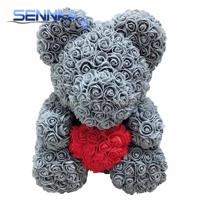 Wholesale 40 cm Valentine day gift artificial foam rose teddy bear with heart for lovers