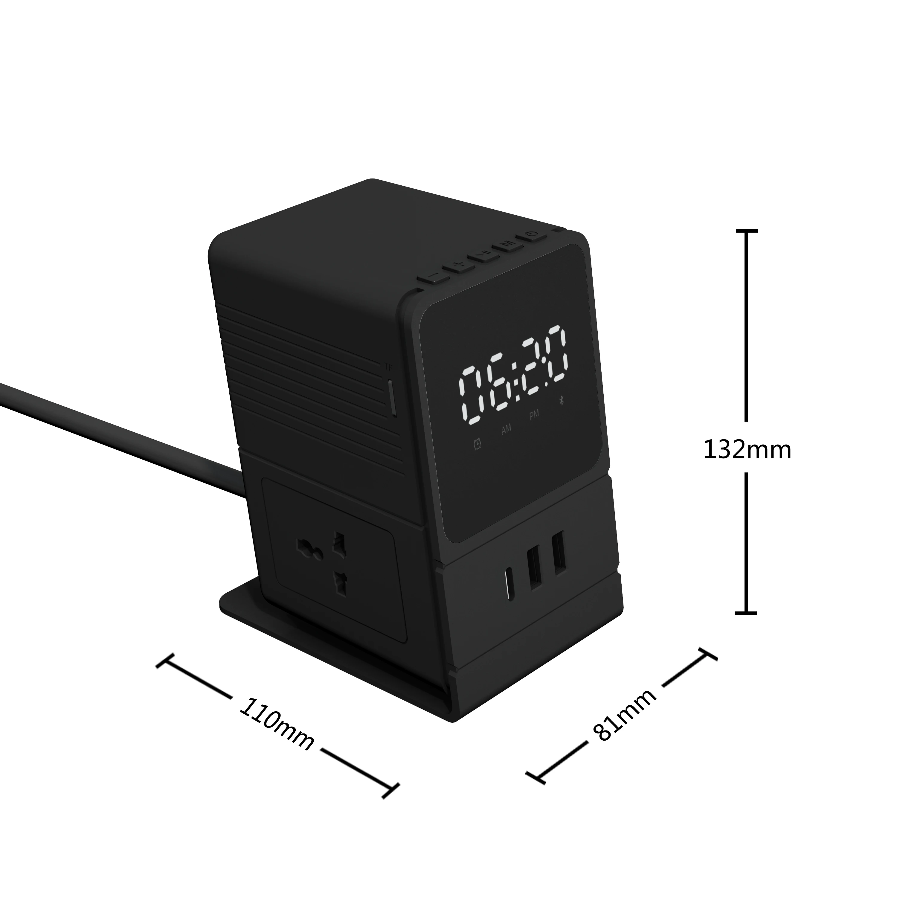Multifunction Home Office Hotel Use Universal Power Socket With Digital Alarm Clock Bluetooth Speaker Electrical Type C Socket