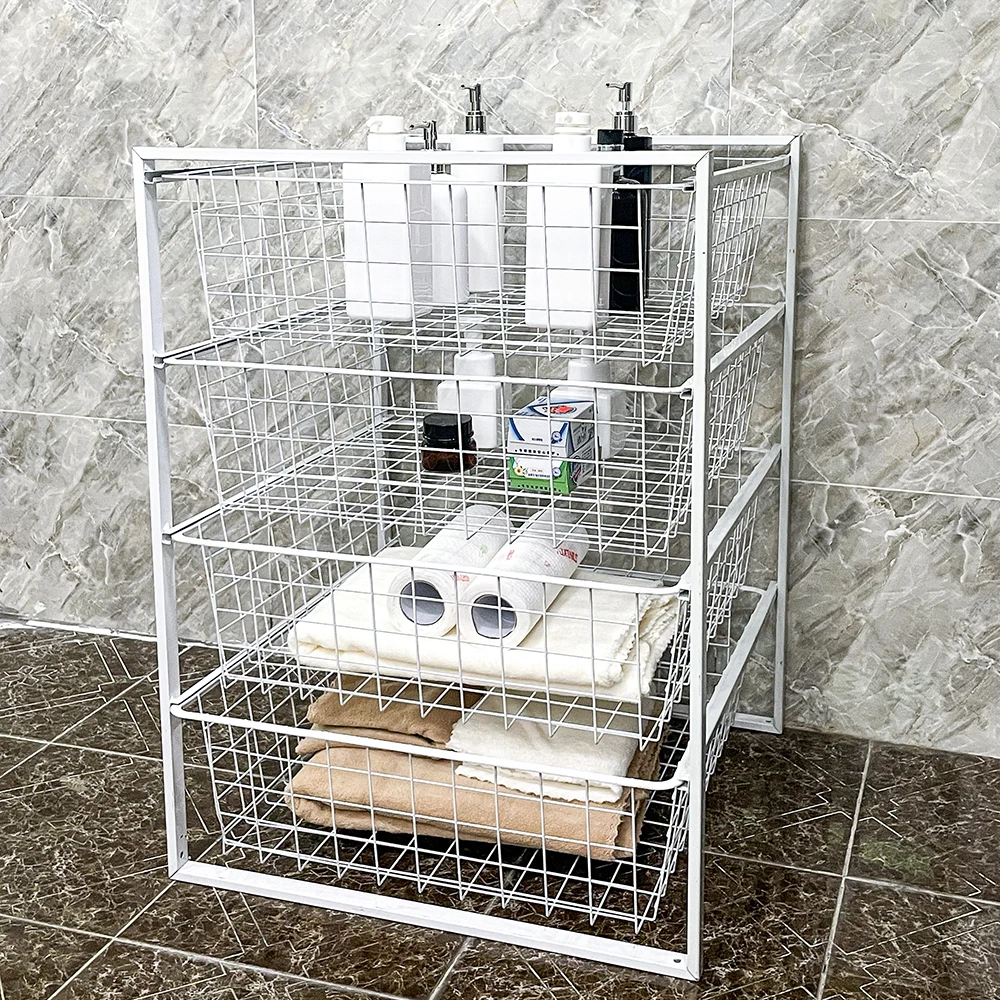 Best Selling Living Room Bathroom Storage Metal Wire Basket Drawer Organizer 4 Tier Organizer
