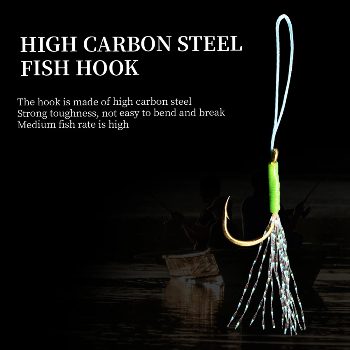 Golden small iron plate hook with barbed ribbon, silk luminous binding, single hook slow rocking hook fishing equipment