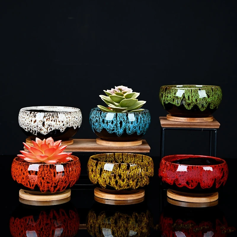 Custom Ceramic Planter Kiln-changed Mini Succulents Pots Desktop Decor Small Plant Pot Indoor Color Glaze Ceramic Flower Pot