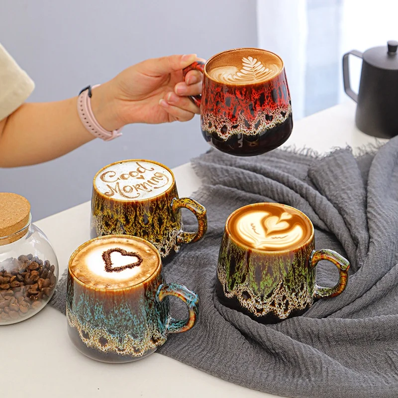 Kiln Into Ceramic Mug Coffee Cup Creative Water Cup Couple Color Clay Pottery Coffee Tea Cup