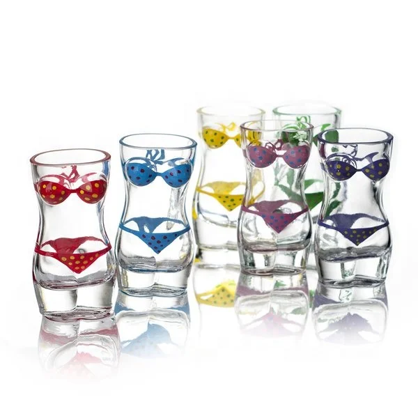 Customized 4.2oz decal printing whisky vodka  glass cup Bikini Bust 3D Shot Glass