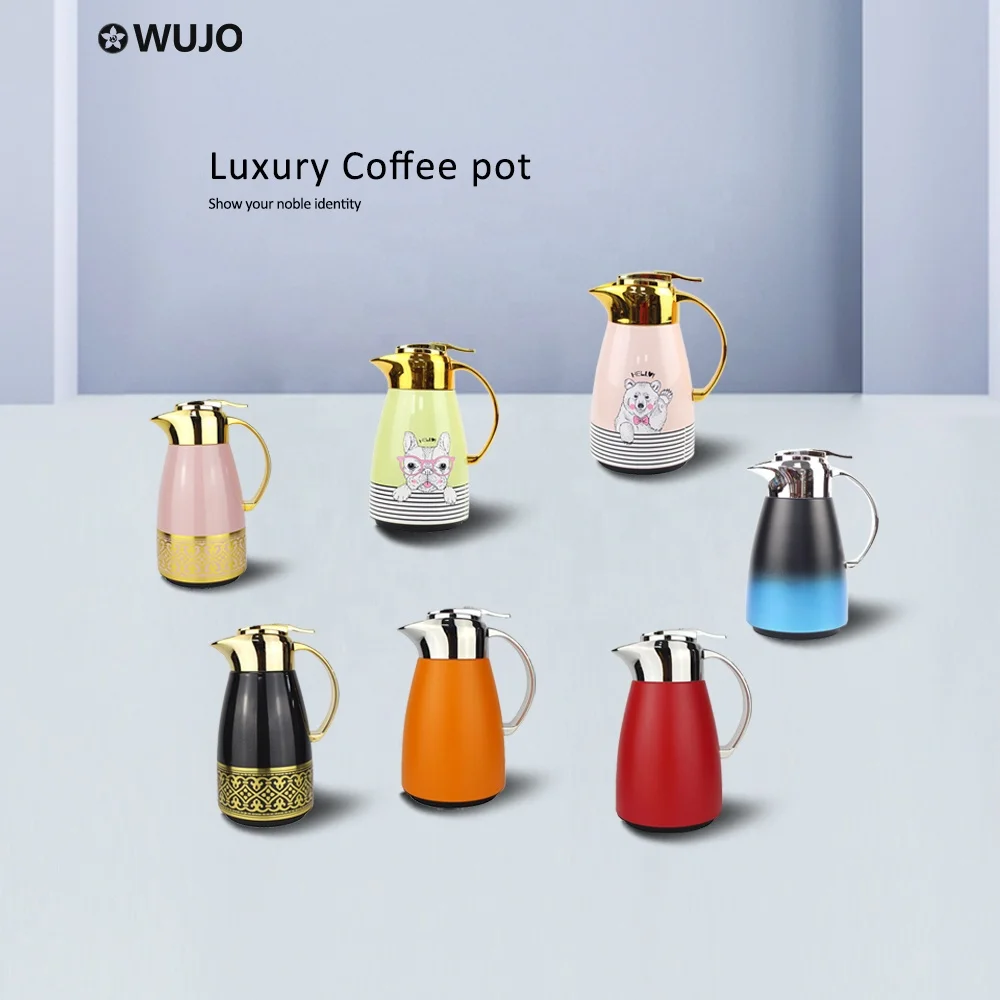 WUJO 1L 1.3L pink black glass refill vacuum flask arabic coffee pot