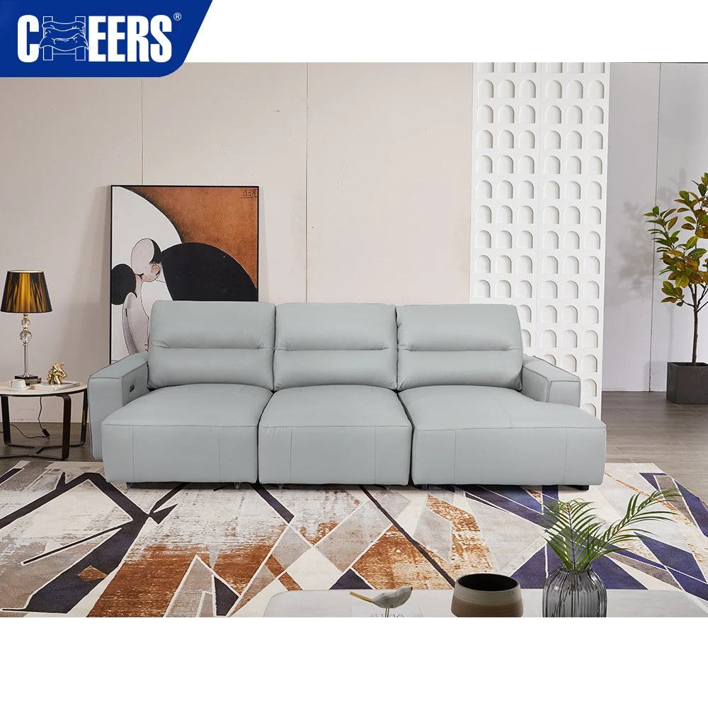 MANWAH CHEERS European Design Space Saving Smart Leather Electric Sofa Bed 3 seat Folding Bed Sofa for Living Room Set Furniture