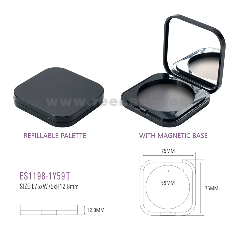 REENAEL round shape refillable cosmetic packaging compact powder case with magnetic base