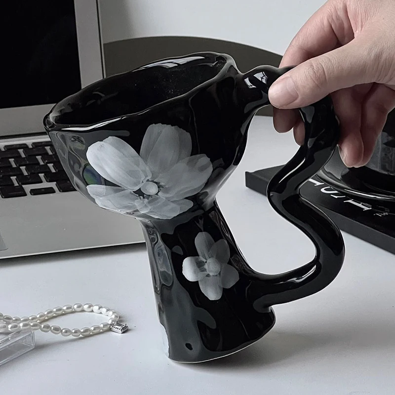 Ins Japanese Ceramic Mug Cute Coffee Cup With Saucer Nordic Mug Porcelain Cup With Handle For Household For Weeding Restaurant