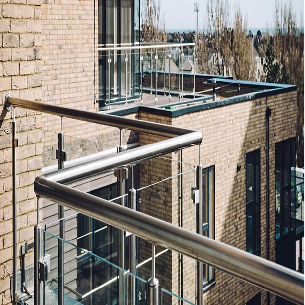 panel railing round handrail post glass railing high grade stainless railing with glass clamps