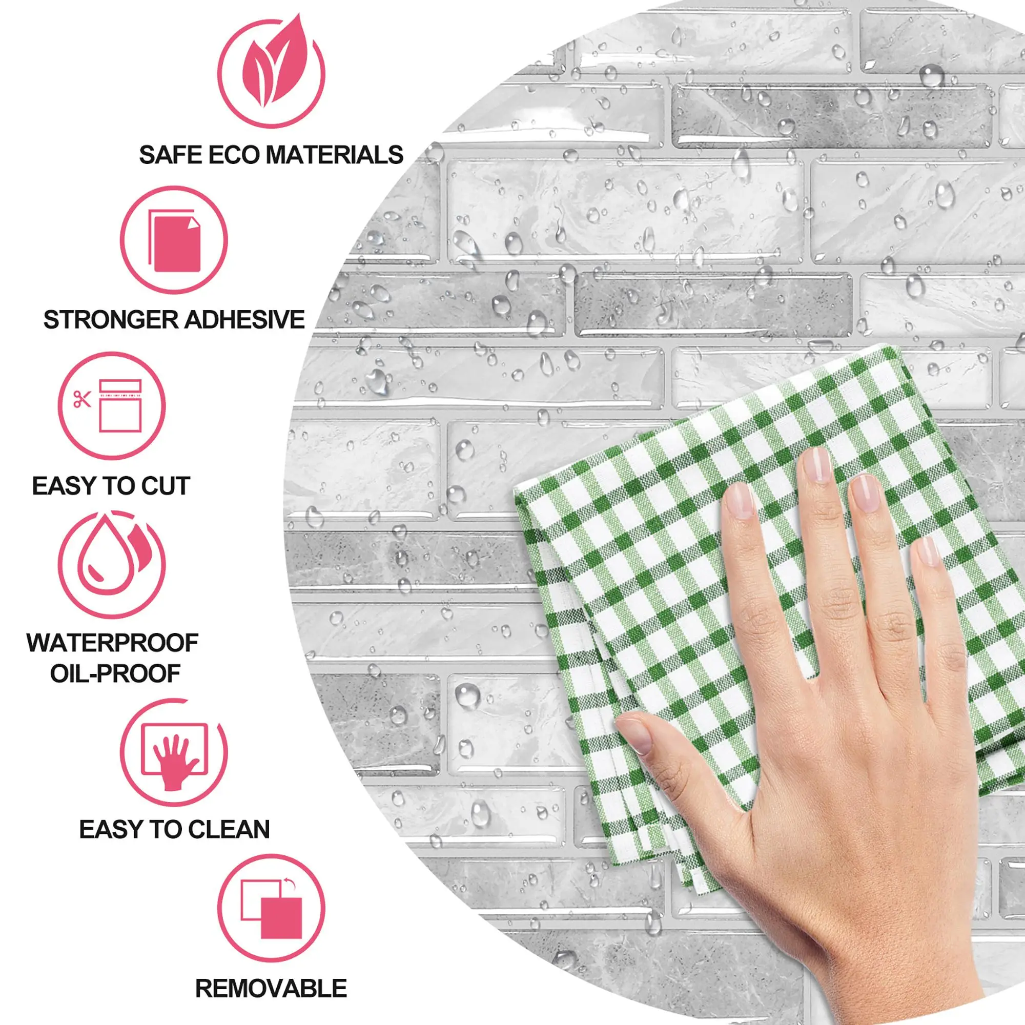 PET PU Glue Back Splash Peel and Stick on Tiles Waterproof Self Adhesive Wall Tiles Grey for Kitchen Bathroom