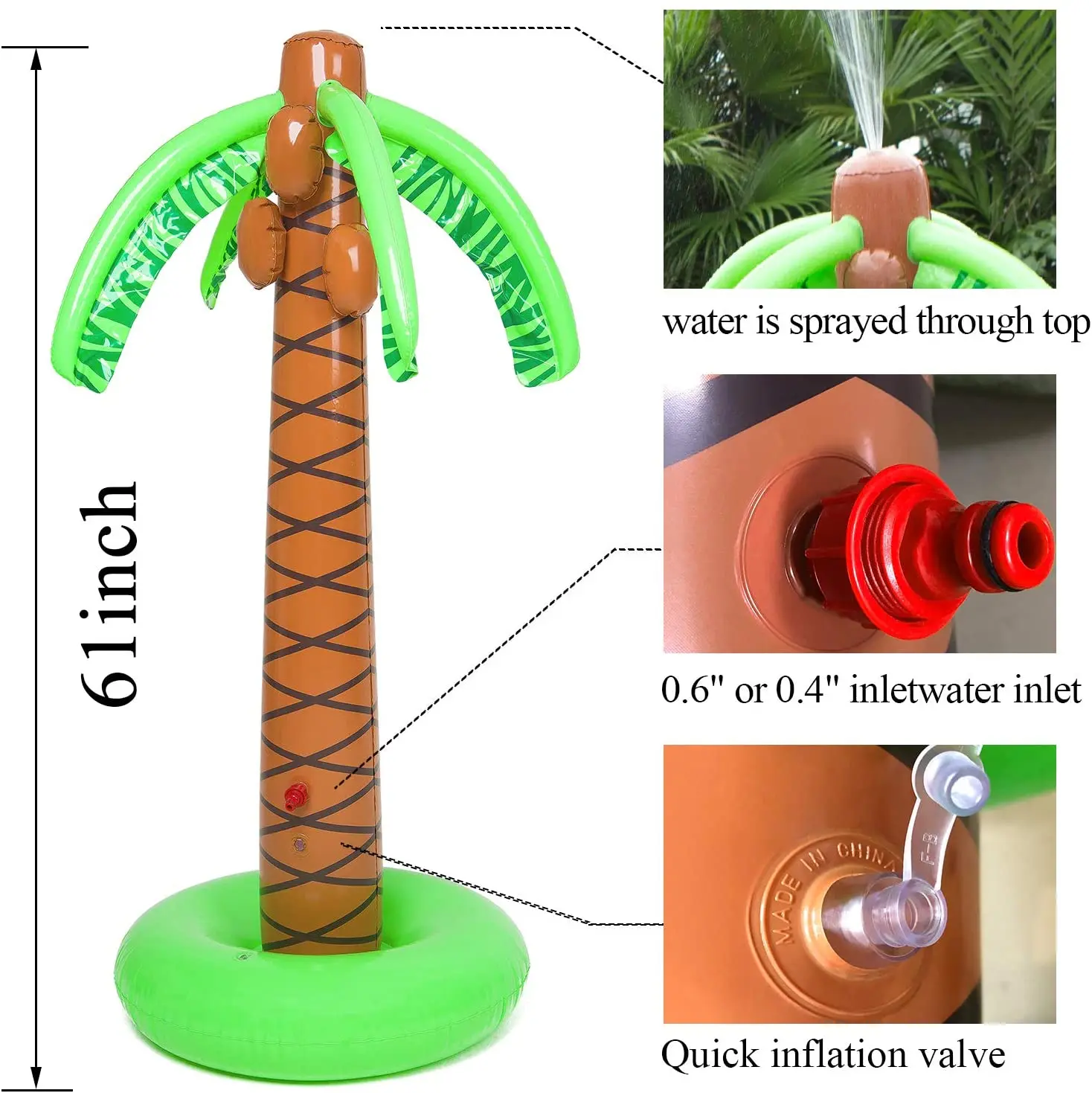 Inflatable Palm Tree Backyard Sprinkler Toy for Kid Inflatable Water Park Outdoor Hawaiian Party Coconut Tree for Lawn Splash