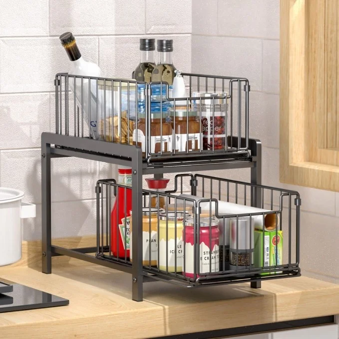 Hot Selling Sewer Sink Rack Cabinet Storage 2 Layer Detachable Kitchen Sundries Storage Organizer
