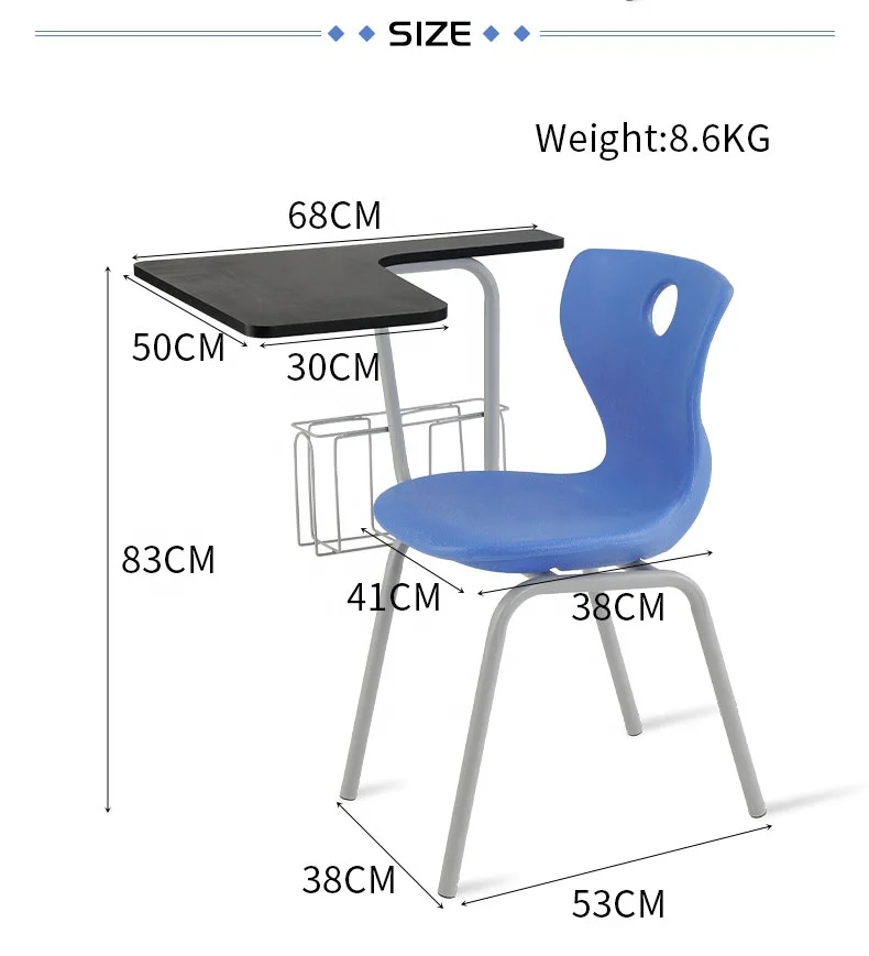 Modern Design School Training Chair with Table Factory Price Plastic Student Desk Chair Set with Writing Tablet Wood