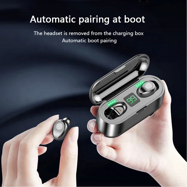 F9 Wireless Earphone BT 5.0 Tws Mini In-ear Earbuds Sports Gaming Hifi Led Power Display